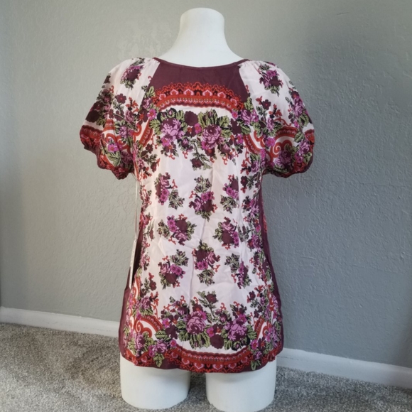 New Anthropologie Floral Ruffle Blouse Silk Ya-Da Boho V-Neck Top Small - Picture 3 of 8